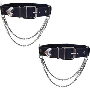 Adjustable Heart-Shaped Thigh Garter 2 Pieces Punk Leather Garter Belts Leg Garter with Chains Body Accessories