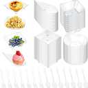 200 Pcs Mini Appetizer Plates with Spoons Forks, Clear Plastic Dessert Plates Small Disposable Appetizer Plate for Dessert Sauce Snacks, for Party Birthday Wedding