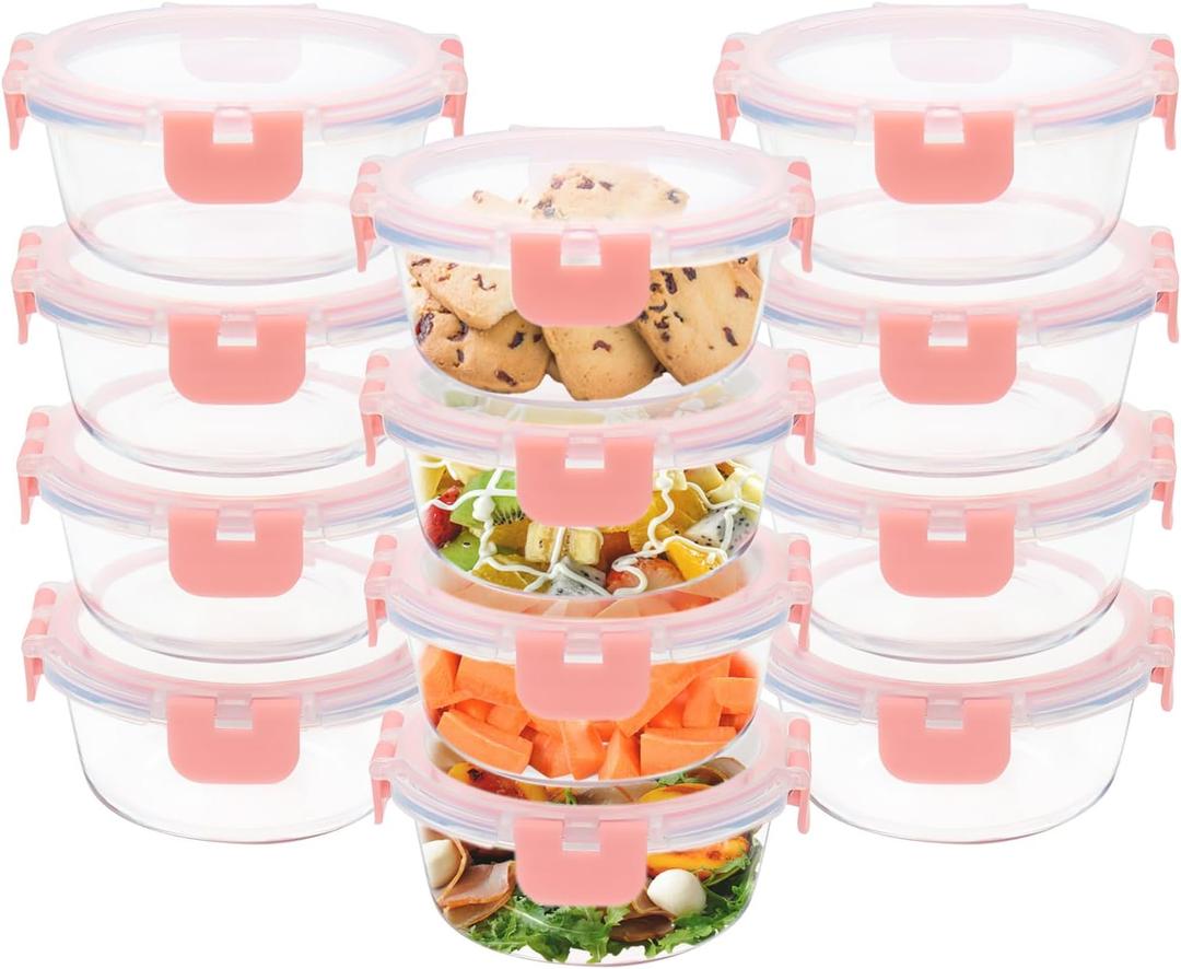12 Pack 13oz Small Glass Food Storage Containers with Lids Airtight, Leak-Proof Round Meal Prep Containers Set, Freezer to Microwave Safe, Dishwasher Safe