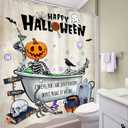 Happy Halloween Shower Curtain 60Wx72H Funny Skull Skeleton Pumpkin Gothic Spooky Ghost Bone in Bathtub Grave Unique Cool Bathroom Decor Horror Scary Bath Curtain Fabric Polyester 12 Pack Hooks