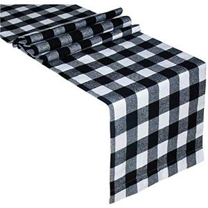 Senneny Buffalo Check Table Runner Cotton Black and White Plaid Classic Stylish Design for Family Dinner Christmas Holiday Birthday Party Table Home Decoration (White and Black, 14 x 108 Inch)