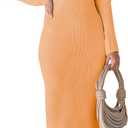 RAISECOM Womens Ribbed Knit Maxi Dresses Long Sleeve V Neck Casual Sweater Dress Bodycon Midi Dress (Medium, Orange)