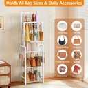Tall Purse Organizer for Closet with 10 Purse Hanger & 6 Side Hooks,Floor-Standing Purse Rack Stand for Purse Storage,Narrow & High-Capacity Handbag Organizer,Multi-Purpose Purse Shelf for Small Place