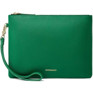 DORIS&JACKY Lambskin Leather Wristlet Clutch Purse For Women Large Soft Designer Wallet With Strap
