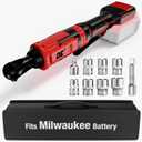 3/8 Inch Cordless Ratchet Wrench, for Milwaukee M18 Battery, 88Ft-Lbs, 0-400RPM, Electric Ratchet Wrench Set with Variable Speed Trigger, Reinforced Head, R&F Switch, 7 Sockets, 3/8" to 1/4" Adapter