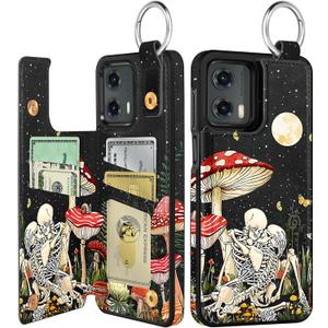 Shorogyt for Moto G 5G 2024 Wallet Case with Card Holder - Designer Mushroom Skull Pattern Kickstand Magnetic Clasp Back Flip Folio Leather Phone Cases for Women Men Girls for Moto G 5G 2024