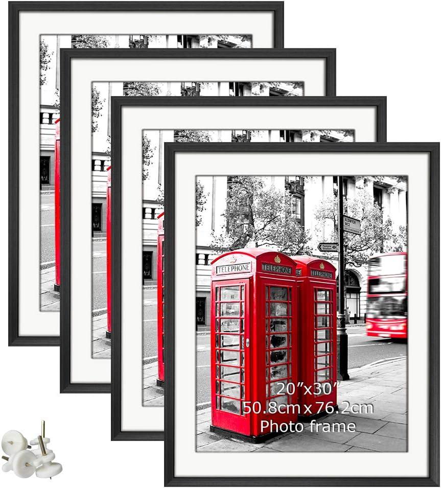 Giftgarden Black 24x36 Frames Matted to 20x30 Picture, Display 36x24 Inch Arts Without Mat, 20 x 30 Inch Prints with Mat, Set of 4 (24x36, Black)