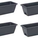 4 Pack Plastic Flower Boxes 42cm Rectangular Planting Pots for Vegetables, Herbs, and Flowers (Dark gray)