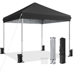 10x10 Pop Up Canopy Tent with One-Push Center Lock,Black | 3 Adjustable Heights, Carry Bag Included, Tents for Camping, Backyard, Beach, Parties and Outdoor Events