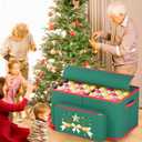 Christmas Ornament Storage Box Christmas Decoration Storage with 8 Removable Trays Store Up to 128 3-Inch Ornaments Large Ornament Storage Box with Dual Zipper and Pockets for Holiday Storage (Green)