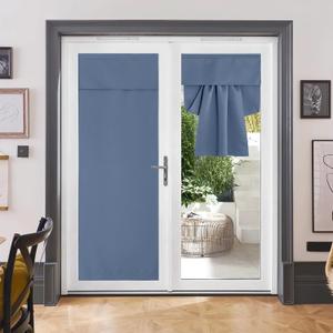 RYB HOME Sidelight Door Curtains Privacy - Self Adhesive Length Adjustable Glass Window Curtains for Tricia French Door Kitchen, W 12 x L 69 inch, Stone Blue, 1 Panel