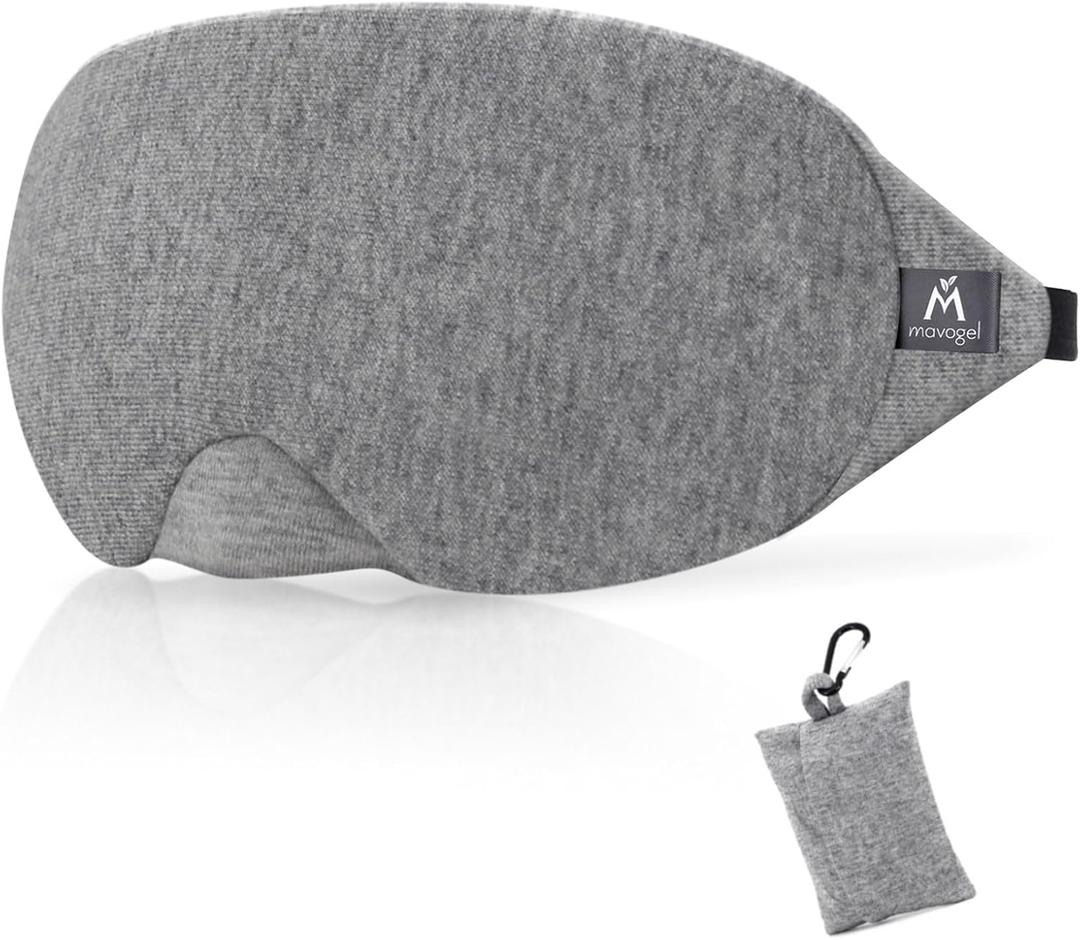 Mavogel Cotton Sleep Eye Mask - Updated Design Light Blocking with Adjustable Nose Bridge, Soft and Comfortable Night Eye Mask for Men Women, Eye Blinder for Shift Work, Includes Travel Pouch, Grey