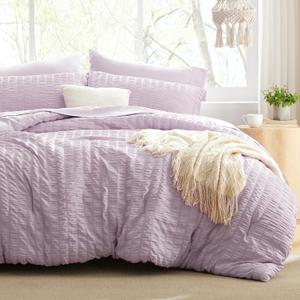 Love's cabin Seersucker Lavender King Size Comforter Set 7 Pieces, All Season Bedding Set, King Bed in a Bag Comforter Set with Comforter, Flat Sheet, Fitted Sheet, Pillowcase and Pillow Sham (King (102"X90"))