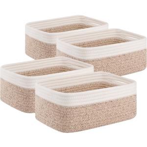 OIAHOMY 4 Pack Storage Baskets for Organizing, Small Bins for Shelves, Cute Decorative Storage Bins, Organizer Baskets for Gifts Empty, 11.8''Lx7.8''Wx4.7''H, Brown/White