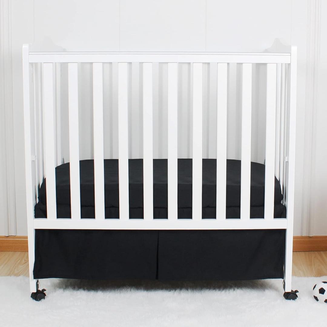 CaSaJa Mini Black Crib Skirt Pleated, Silk-Looking Soft Microfiber Baby Bed Skirt with Durable Platform for Mini and Portable Cribs 24" X 38", 12" Generous Drop Dust Ruffle, Machine Washable, Black