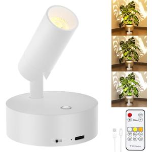 Rechargeable LED Spotlight Indoor: Wireless Battery Operated Spotlight with Remote Control Small Picture Spot Light Accent Up lighting for Plant Artwork White