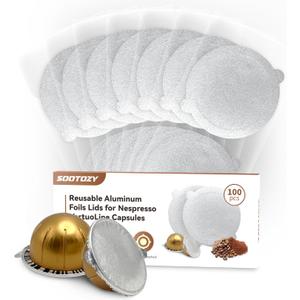 Reusable Pods Aluminum Foil Seals for Nespresso VertuoLine Capsules 100PCS, Refillable Aluminum Covers Foil Seals Lids for Nespresso Vertuo Compatible for Nespresso VertuoPlus Espresso Machine