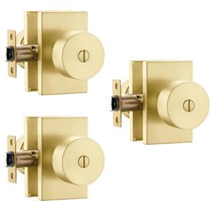 Goldenwarm Gold Door Knobs Interior, Zinc Alloy Brushed Gold Privacy Door Knob for Bedroom Bathroom, Heavy Duty Modern Brushed Brass Door Knobs (3 Pack)