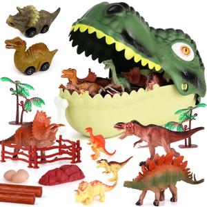 Dinosaur Toys for Kids 3-5 - Realistic Dinosaur Figures Including 2 Pullback Dinosaur Cars - Dinosaur Toys for Toddlers & Kids - Toy Dinosaur Playset Gift for 3, 4, 5, 6, 7 Boys & Girls