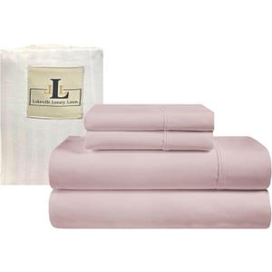 Lukeville Luxury Linen Full XL Size Bed Sheets-Softest 100% Cotton 4PC Sheet Set,Sateen Bedding -500 Thread Count- Comfy,Breathable and Cooling Sheets,Deep Pockets Fits Upto 16" Deep Mattress-Lavender