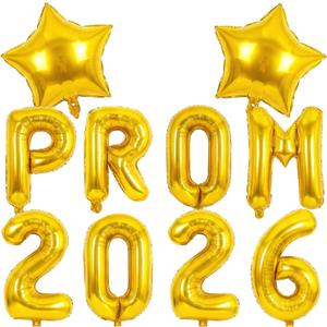 2 x Gold Prom Balloons 2026, 16 Inch Prom 2026 Balloons for Proms Decorations 2026 Preschool College Graduation Party Decorations Supplies