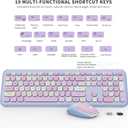 Wireless Keyboard and Mouse Combo, Colorful Ergonomic Full Size Retro Low-Noise Keyboard with Cute keycaps, Compatible with Windows, PC, Perfer for Home and Office Keyboards (Purple)