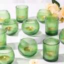 30 Pcs Assorted Ribbed Green Votive Candle Holders, Tea Light Candle Holders Glass for Table Centerpiece, Green Candle Holders for Wedding, Bridal Shower and Tea Party Decorations